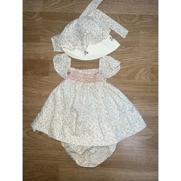 HER Majesty Vintage Infant Baby Dress Set With Bonnet Floral Pattern Babydoll (M